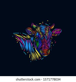 the cow buffalo line pop art logo design with dark background