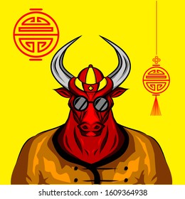 The cow buffalo zodiac sign of Chinese logo on lunar new year