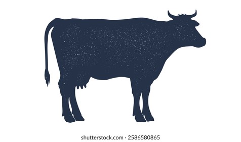 Cow, bull, beef. Hand drawn silhouette. Vintage retro print, black white cow, bull, beef sketch ink pencil drawing. Sketch artwork silhouette cow bull. Side view profile beef bull. Vector Illustration