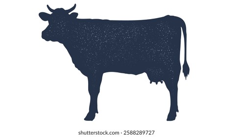 Cow, bull, beef. Hand drawn silhouette. Vintage retro print, black white cow, bull, beef sketch ink pencil drawing. Sketch artwork silhouette cow bull. Side view profile beef bull. Vector Illustration