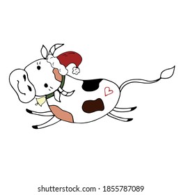 Cow, bull, calf with a bell. Vector illustration.