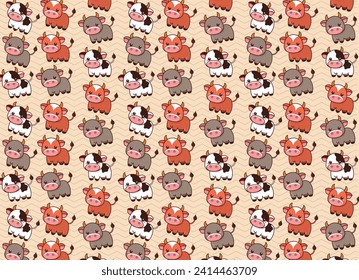cow and bull couple illustration pattern, vector, for fabrics, children's background