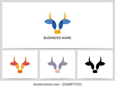 Cow Bull Deer Horn Cattle Animal Simple Geometric Shape Logo Design