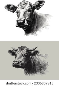 cow bull Etchings llustration sketch