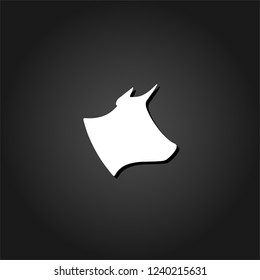 Cow, bull head icon flat. Simple White pictogram on black background with shadow. Vector illustration symbol