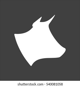 Cow, bull head icon flat. Vector white illustration isolated on black background. Flat symbol