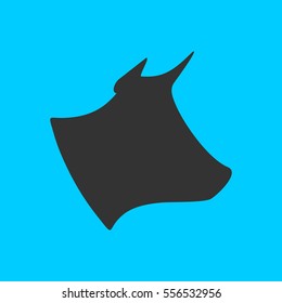 Cow, bull head icon flat. Simple vector black pictogram on blue background