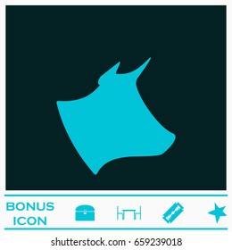 Cow, bull head icon flat. Blue pictogram on dark background. Vector illustration symbol and bonus icons