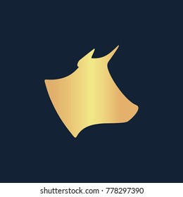 Cow, bull head icon flat. Simple gold pictogram on dark background. Vector illustration symbol