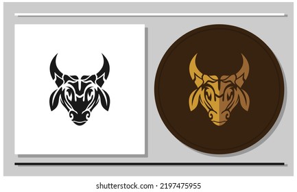 Cow Or Bull Head Logo With Engraving Or Tattoo Theme