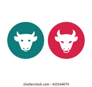 cow and bull heads, cattle icon, cattle farm pictogram, cattle ranch round icons, vector illustration
