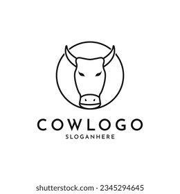 Cow bull logo design creative idea, cow line logo design with circle