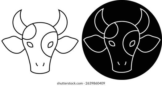 Cow or bull logo icon set design vector, cow linear emblem, cow head illustration, farming logo