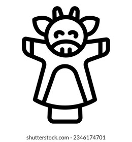Cow, bull puppet on the hand line icon, theater concept, puppet aminals vector sign on white background, outline style icon mobile concept web design. Vector graphics.