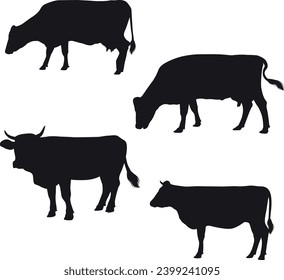 Cow Bull silhouette set vector illustrations download