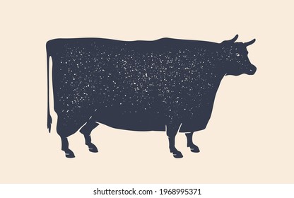 Cow or bull silhouette. Vintage print