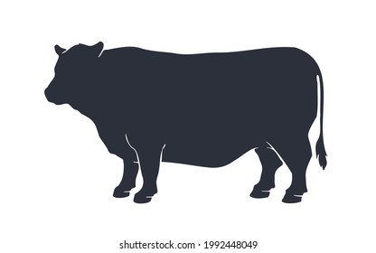 Cow or bull silhouette. Vintage retro print for meat business, meat shop, restaurant menu. Logo, sign cow or bull for butchery. Black and white isolated cow or bull silhouette. Vector Illustration