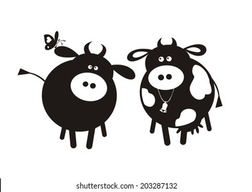 Cow and bull. Vector silhouettes.