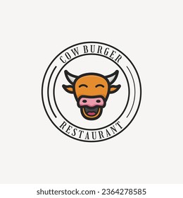 Cow burger logo design vintage retro