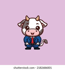 Cow Business Cute Creative Kawaii Cartoon Mascot Logo