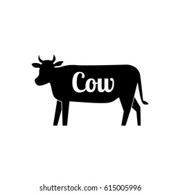 Cow butcher logo black silhouette with text. Vector cartoon illustration