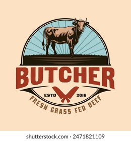 Cow Butcher steak beef meat butchery shop logo