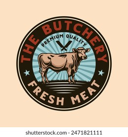 Cow Butcher steak beef meat butchery shop logo