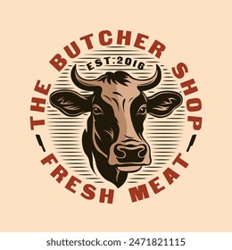 Cow Butcher steak beef meat butchery shop logo