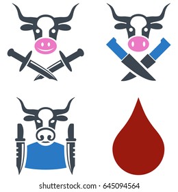 Cow Butchery flat vector icon set. An isolated icons on a white background.