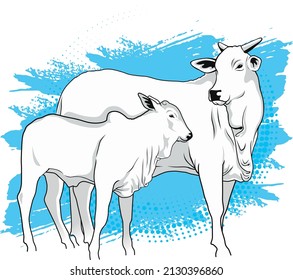 cow and calf in blue