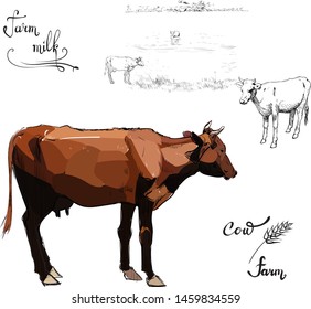 Cow Calf brown, set vector