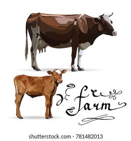 Cow Calf brown, vector
