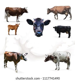 Cow Calf brown, vector set