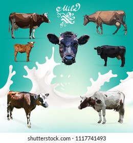 Cow Calf brown, vector set