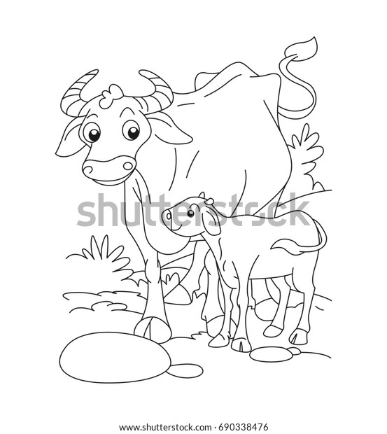 Cow Calf Coloring Page Stock Vector (Royalty Free) 690338476
