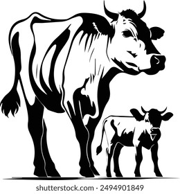 Cow and calf, Cow – Scene clipart – Farm scene – Cows, Animal farming – Heifer, Cattle family