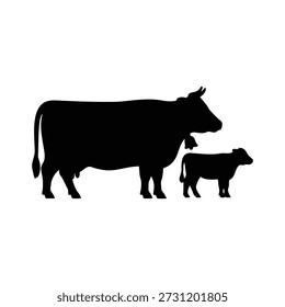 Cow and calf silhouette vector flat illustration design.