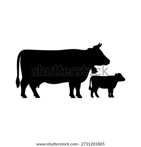 Cow and calf silhouette vector flat illustration design.