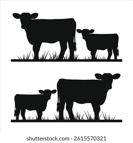 Cow and calf silhouette vector. For logo ,T- shirt, tattoo and graphics design work Vector style silhouette. 