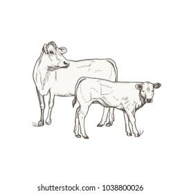 Cow & Calf Vector Drawing