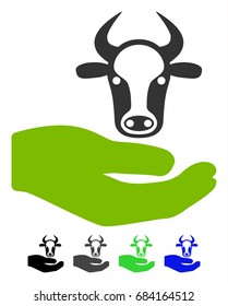 Cow Care Hand flat vector illustration. Cow Care Hand icon with gray, black, blue, green color versions.