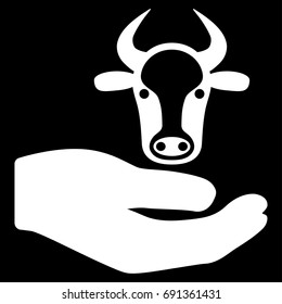Cow Care Hand vector icon. Flat white symbol. Pictogram is isolated on a black background. Designed for web and software interfaces.