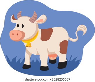 
Diseño de mascota de Ilustración vectorial animal de dibujos animados de vaca. Adorable animal doméstico del carácter de la vida de la granja 
