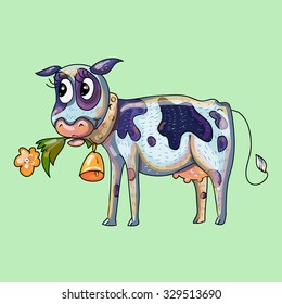 cow cartoon character with a flower in his mouth