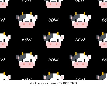 Cow cartoon character seamless pattern on black background