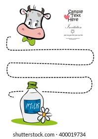 Cow cartoon character vector illustration. Cow isolated on white background.Vector cow farm animal. Cow and a bottle of milk