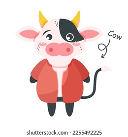 Cow cartoon characters with clothes . Vector .