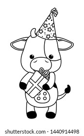Cow cartoon with happy birthday icon design