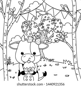 Cow cartoon with happy birthday icon design