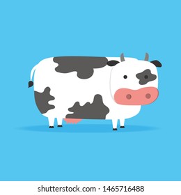 Cow cartoon isolated on blue background. Vector illustration in cartoon flat design style
